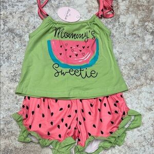Mommy's Sweetie Watermelon Kids Matching Set - Green and Pink